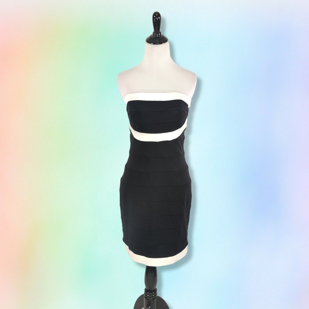 La Rok‎ Women's L Strapless Knit Mini Dress Black White cocktail